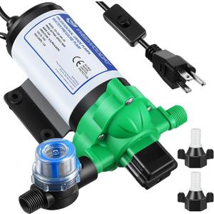 Dreyoo Upgraded 115V AC Water Diaphragm Pressure Pump, 4GPM 45PSI RV Water Pump with Plug Self Priming and Switch, Revolution Pump for Water Transfer Pressure Booster, with 1 Filter and 2 Connectors