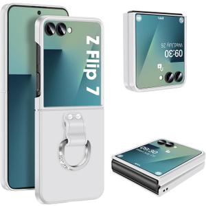 Z Flip 7 Case for Samsung Galaxy Z Flip7 5G, Ring Case for Women Silky Touch Slim Hard PC Matte Back Cover Ultra Thin Z Flip 7 Phone Case Anti-Scratch Protective Cases for Samsung Z Flip 7 5G (White)