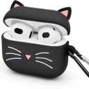 Whisker Cat Case for AirPods 3, Kitty AirPods 3rd Generation (2021) Case, with Cleaner Kit Animals 3D Cartoon Kitten Shaped Shockproof Silicone Charging Cases with Carabiner