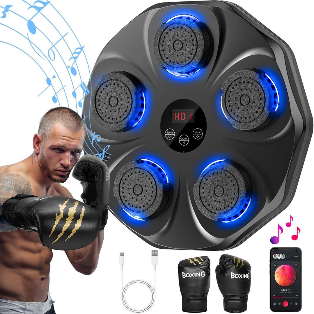 TGLLM Music Boxing Machine, Interactive Punching Trainer with Boxing Gloves, Large Size Wall Mounted Electronic Boxing Target for Adult Kids, 9 Modes & 9 Speeds, Black