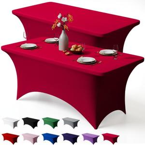 Trlyc 2 Pack 6FT Spandex Table Cloth - 72 x 30 Inch Rectangular Stretch Tablecloth, Wrinkle Resistant Scretch Table Cover for Wedding, Party, Banquet, Picnic, Outdoor Decoration (2Pcs,Burgundy)