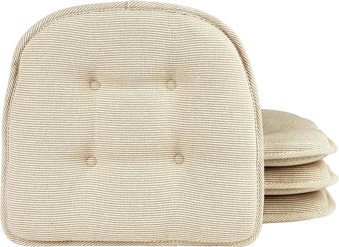 Klear Vu Omega Non-Slip Chair Cushions, Assembled in USA, U-Shaped Skid-Proof Seat Pads for Dining Room, Kitchen, Office, 15"x16",  4 Pack,  Slub Natural, 4 Count