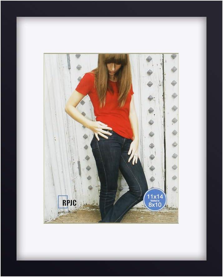 RPJC 11 x 14 Picture Frames Made of Solid Wood and High Definition Glass Display Pictures 8x10 with Mat or 11x14 Without Mat for Wall Mounting Photo Frames Black