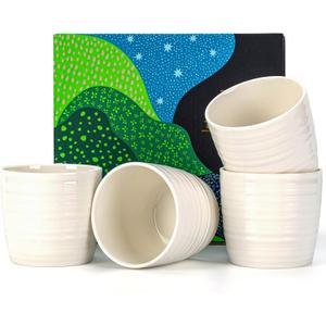 TEANAGOO Japanese Tea Cup, 7.1 Oz / 210 ml, Pure White, 4 Pcs/Box, Asian Tea Cup, Microwave & Dishwasher Safe