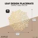 Juvale 10 Pack Gold Vinyl Placemats - 14.4" x 14.4" Round Table Mats and Plate Chargers with Leaf Design for Elegant Table Decor and Protection - Stylish Charger Plates for Events and Wedding Parties