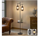 LPNPMFI79374Farmhouse Floor lamp with Table, Double Head Vintage Floor Lantern, Standing lamp for Living Room，Bedroom, Rustic Floor Lamp with Black Brown Finish16
