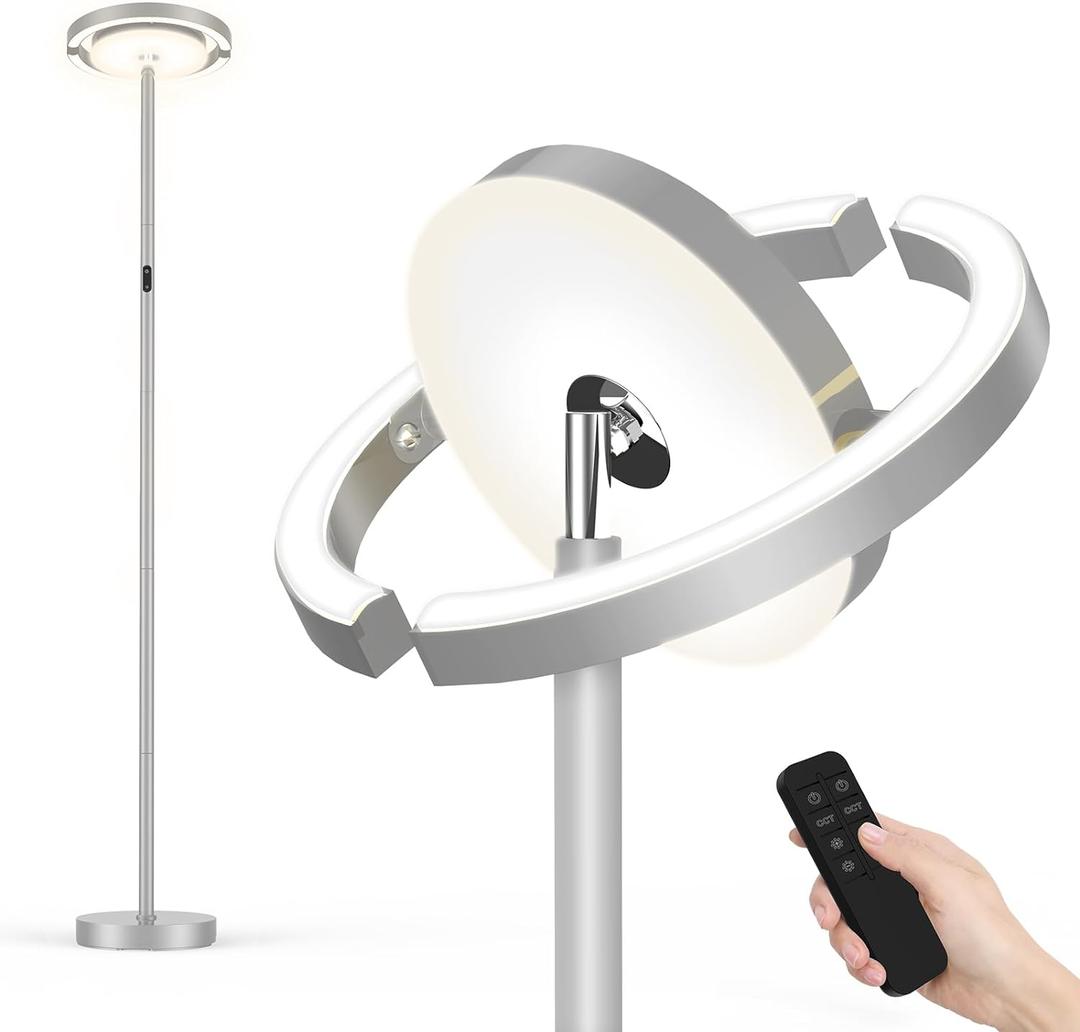 FIMEI Floor Lamp, 2024 Upgrade 36W 2800LM Bright Modern Standing Lamp Rotatable for Multi-Angle Lighting, Eye-Protecting Dimmable, 3 Color Adjustable, Remote/Touch Control for Bedroom Office, Gray