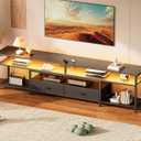 Huuger 79 Inch TV Stand for 85, 90 Inch TV, Entertainment Center with LED Lights and Power Outlets, TV Console with Drawers, Shelves, Type C, PU Leather Surface, for Living Room, Black