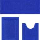 SHACOS Soft Fluffy Bathroom Runner Rugs Set of 3 Bath Mats with U Shape Toilet Rugs Non Slip Washable Bath Rugs Absorbent Bathroom Carpet for Shower Tub, Royal Blue, Size: 20"x32"+ 20"x47"+U Shape 20"x24"