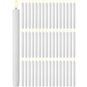 Funtery 48 Pcs Flameless LED Taper Candles 10 Inch Battery Operated Candles Bulk Flickering LED Candlesticks for Christmas Church Wedding Party (White, Elegant Style)