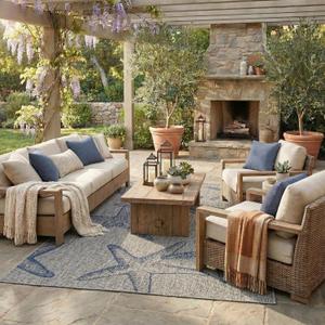 LR Home Starfish Outdoor Area Rug for Home Decor, Carpet for Deck, Patio, Garden, Farmhouse Rug, 5' x 7', Gray/Navy Blue