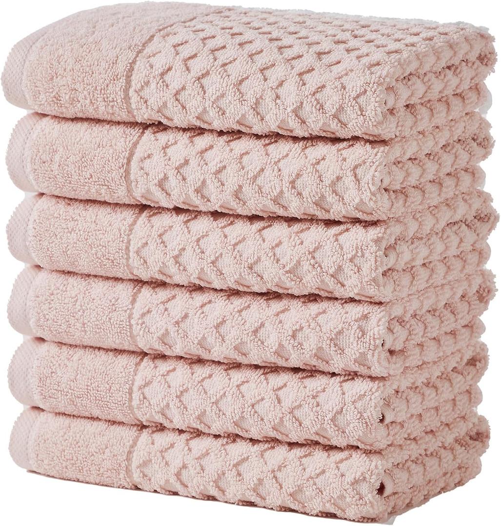 Great Bay Home Pink Bath Towels - 100% Cotton 6 Pack 26x16 Hand Towel Set - Absorbent, Durable, Quick-Dry Towels for Bathroom (Blush)