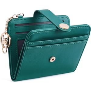 POIUGOYA Slim Wallet for Women,RFID Blocking Bifold Credit Card Holder with Zipper Coin Pocket,ID Window,Keychain