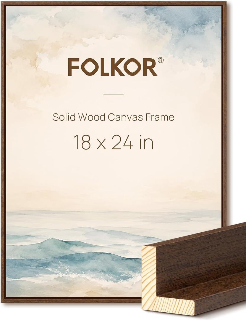 1.25" Deep Solid Wood Floater Frame for 18x24 Canvas Painting,Walnut