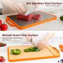 KYNATE Stainless Steel Cutting Board  Double Sided Steel & Wheat Straw | Includes Chefs knife & Sharpener | Chopping Board for Kitchen,for Meat, Dishwasher Safe, Non Toxic,Easy to Clean, Large 16x11