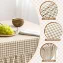 Mindsoft Light Brown Gingham Ruffled Tablecloth 84 x 60 Inches Rectangle Cotton Linen Checkered Table Cloth Buffalo Plaid Farmhouse Vintage Decorative Tablecover for Picnic Kitchen Dining Home Party