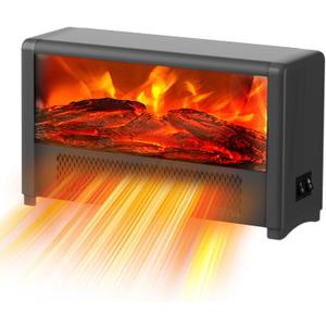 Small Space Heater with Realistic Flame Effect,600W Portable Mini Electric Desk Heater for Indoor Use,Fast Heating for Office,Bedroom,Study Room with Overheating&45° Tip-Over Protection,black