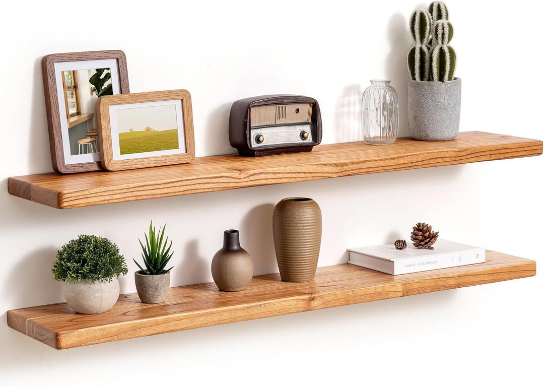 Floating Shelves for Wall, 40" x 8" Rustic Solid Wood Shelves, Set of 2, 8"D x 40"L, 2P