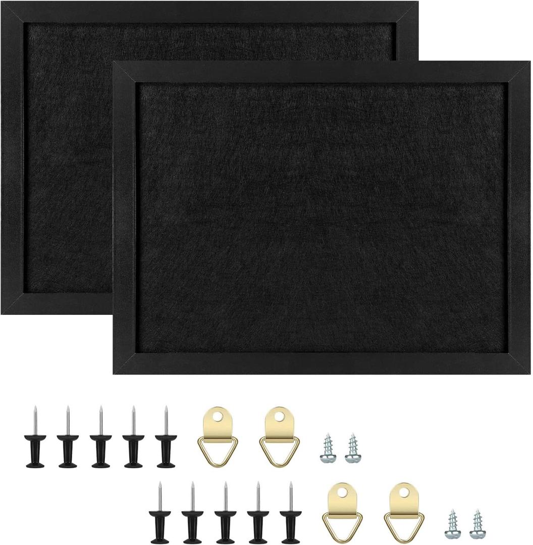 TORASO Cork Board Bulletin Board, Cork Boards for Walls with Pins, Eye Bolts, gaskets, Screws, Pin Board for Office, School and Home (All Black, 11x14.5 - 2p)