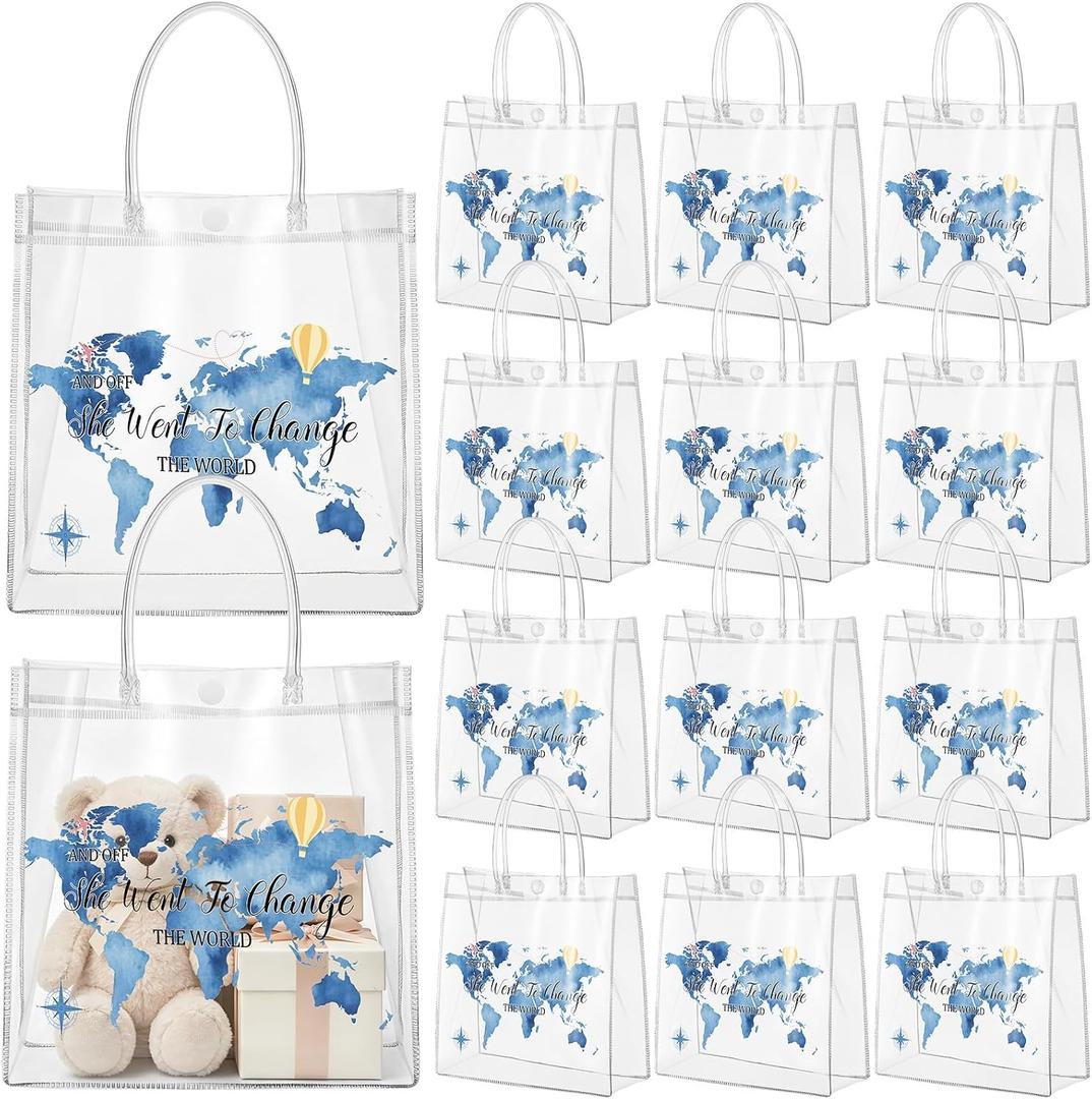 Shinylin 24 Pcs Blue Graduation Plastic Gift Bags with Handles PVC Reusable Treat Bags Goody Candy Snack Treat Gift Tote Bag for Graduation Party Favor