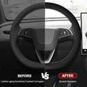 Microfiber Leather Universal 14.5-15 inch Steering Wheel Cover,Easy to Install Non-Slip Breathable Steering Wheel Protector Black