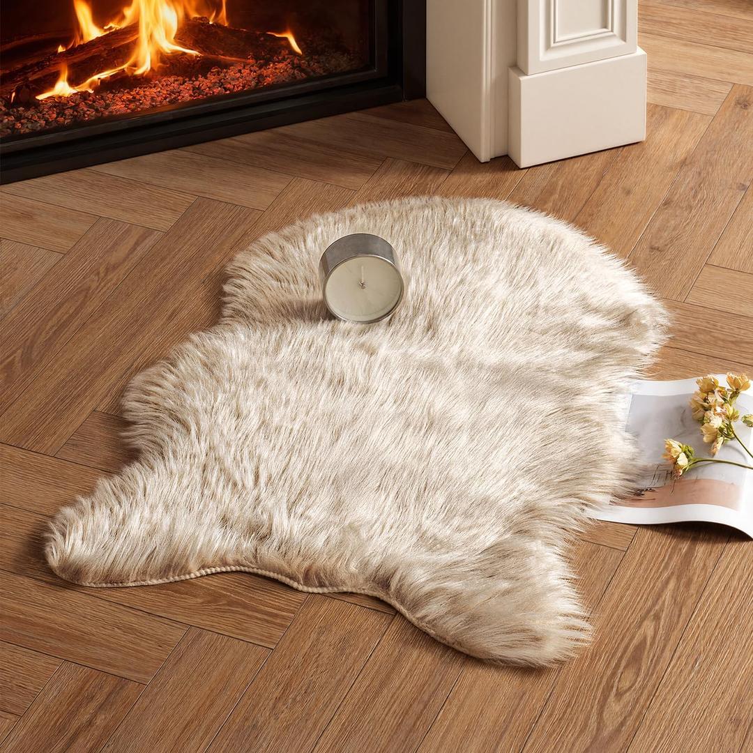 MIULEE Fluffy Rug Soft Shaggy Faux Fur Area Rug Luxury Plush Sheepskin Carpet for Bedroom Living Room Sofa Chair 2 x 3 Feet, Beige