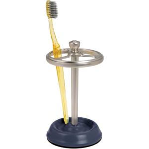 iDesign 3-Section Toothbrush Holder for Bathroom - Toothbrush Stand for Countertop, Navy/Brushed Nickel