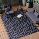 OLANLY Waterproof Outdoor Rug 5x8 ft, Outdoor Plastic Straw Rug for Camping, RV Mat Outside, Indoor Outdoor Carpet for Porch, Deck, Backyard, Balcony, Picnic, Black & Grey