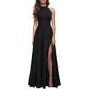 MUSHARE Women's Halter Neck Sexy Split Cocktail Party Maxi Long Formal Dress Black, L