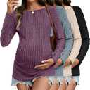 Oakgarden 4 Pack Maternity Long Sleeve Shirts Pregnancy Sweaters (L)