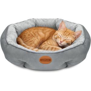Nobleza Dog Beds for Small Dogs, Plush Anti Anxiety Donut Round Orthopedic Dog Bed for Sleeping, Supportive Washable Calming Warming Soft Non-Slip Cat Beds for Indoor Cats Washable, 24in, Light Grey (23.6"L x 15.7"W x 7.0"Th)