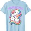Women Mamacorn Mom Baby Girl Daughter Unicorn Mother's Day T-Shirt, Black, Medium, Baby Blue