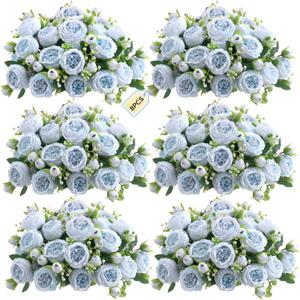ASTRYAS 8Pcs Peonies Artificial Flowers, Blue Peony Bridal Artificial Peonies, Silk Peony Flowers Fake Artificial Flowers Bouquet for Centerpiece Table Wedding Party Home Decor- Light Blue