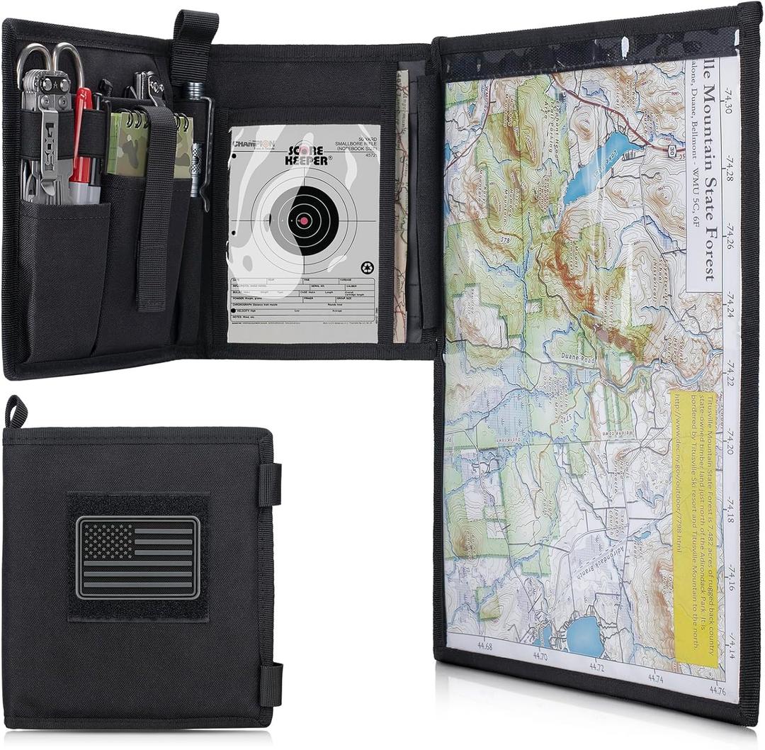 Tactical Pouch Military Map Case Holder Army Foldable Map Storage Pouch Multifunctional for Outdoors or Hiking - 13"x10" Clear Viewing Area,1000D Oxford + Waterproof TPU (Black)