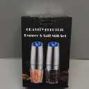 XinXu Gravity Electric Pepper and Salt Grinder Set, Salt/Pepper Mill & Adjustable Coarseness, Battery Powered with LED Light, One Hand Automatic Operation, (Set/Silver)