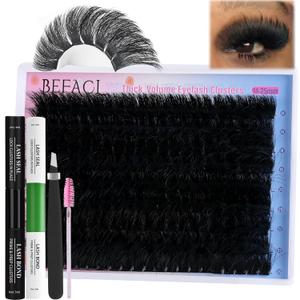 Lash Clusters Kit Fluffy Eyelash Extensions Kit 280D Individual Eyelashes Kit 14-25mm DIY Lashes Extension Kit with Lash Bond and Seal, Lash Applicator, Mega Volume False Eyelashes Kit by BEFACL