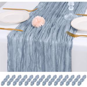 14 Pack Dusty Blue Cheesecloth Table Runner 17x108 Inch Semi Sheer Boho Gauze Cheese Cloth Fabric Table Runners, for Wedding Party Baby Shower Birthday Home Decor Garden Farmhouse