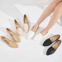 FINIWOR Loafers for Women Flats Shoes Women Pointed Toe Dress Shoes Comfortable Memory Foam Penny Loafers Slip On Shoes(Leather Beige 6/37)