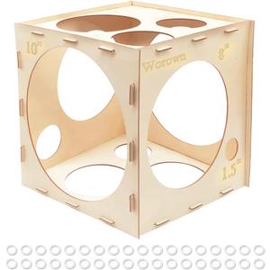 Worown 14 Holes Collapsible Wood Balloon Sizer Box, 1-10 Inch Balloons Sizer Cube, Balloons Size Measurement Tools for Balloon Arches & Columns, Decorations