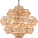 22 Hand Woven Rattan Chandelier 5 Round Adjustable Boho Pendant Light Farmhouse Large Brass Pendant Lighting Fixtures for Dining Room Kitchen Island Living Room, UL Listed