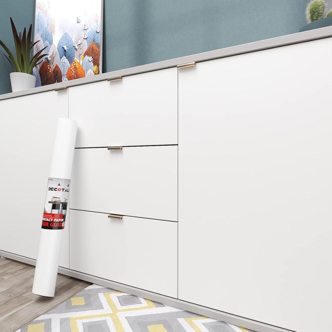Decotalk 30"x120" White Contact Paper Peel and Stick White Wallpaper Self Adhesive Contact Paper for Cabinets Decorative Matte Wallpaper for Walls Removable Solid Color Wall Vinyl Wrap Thick Film