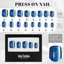3 x Press on Nails Short Square, Jofay Fashion Blue Cat Eye Press on Nails, Soft Gel Fake Nails, Reusable & Natural Acrylic False Nails, Stick on Nails for Women Girls Gift, Glue on Nails Kit 32 Pcs