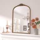 Keonjinn 24x30 Gold Vintage Arched Mirror for Wall, Brass Baroque Mirror