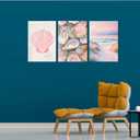 Framed Preppy Coastal Canvas Wall art Pink Beach Daughter Aesthetic Room Wall Decor Shells Oyster Paintings Picture Summer Poster Print for Girls Room Girls Dorm Home Decoration 24"16"