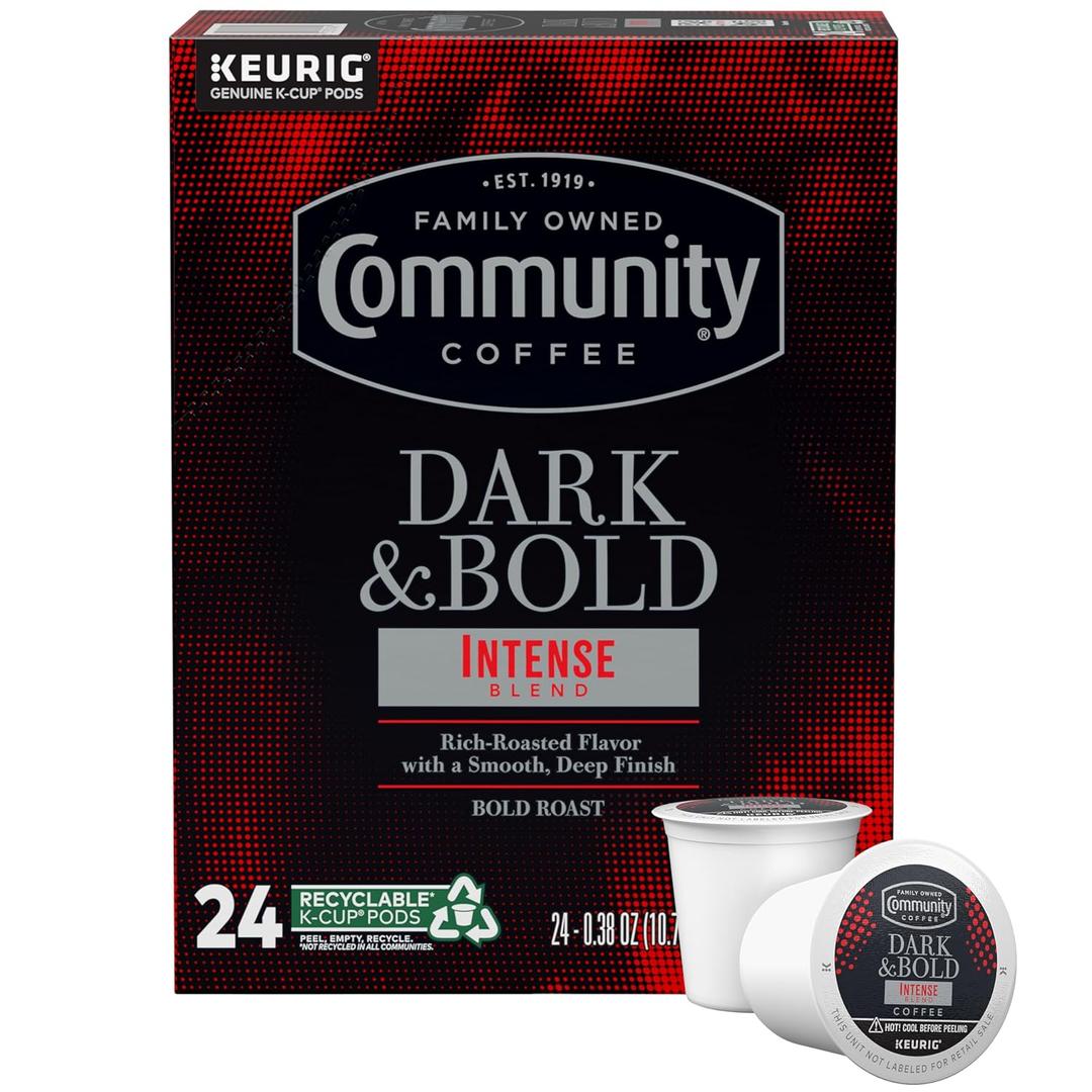 Community Coffee Dark & Bold Intense Blend 24 Count Coffee Pods, Compatible with Keurig 2.0 K-Cup Brewers, 24 count (Pack of 1), BB Date: 12/28/2025