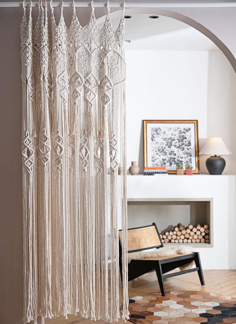 koyoyo Macrame Doorway Curtain Large Wall Hanging Tassels Room Divider for Closet Boho Window for Wedding Backdrops Art Decor Backyard Beige Betsy (50"W x 70"L (Pack of 1)