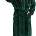 Yurhap Hooded Mens Robe, Cozy Fleece Bathrobe for Men, Plush Robe with Belt | Luxury Mens Robe for Spa Hotel House & Pool, Ultra Soft Fluffy Robe for Men, Attached Hood & 2 Pockets, XL 