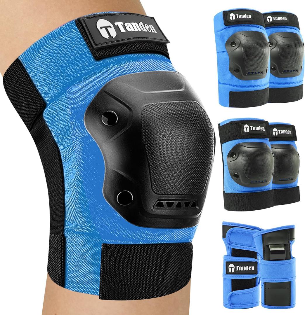Tanden Skateboard Protective Gear Knee Pads and Elbow Pads Set, Elbow and Knee Pads for Roller Skating Wrist Guards Skateboarding Pads (Child (3-9 years), Blue)