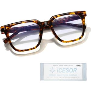Oversized Square Blue Light Glasses for Woman Men fashion Reduce Eyestrain Protection for TV/Computer/Gaming (Amber Tortoise)