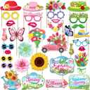 35Pcs Spring Party Decorations Photo Props, Spring Decorations Flower Butterfly Photo Booth Props, Spring Photo Props, Photo Booth Props for Flower Butterfly Party